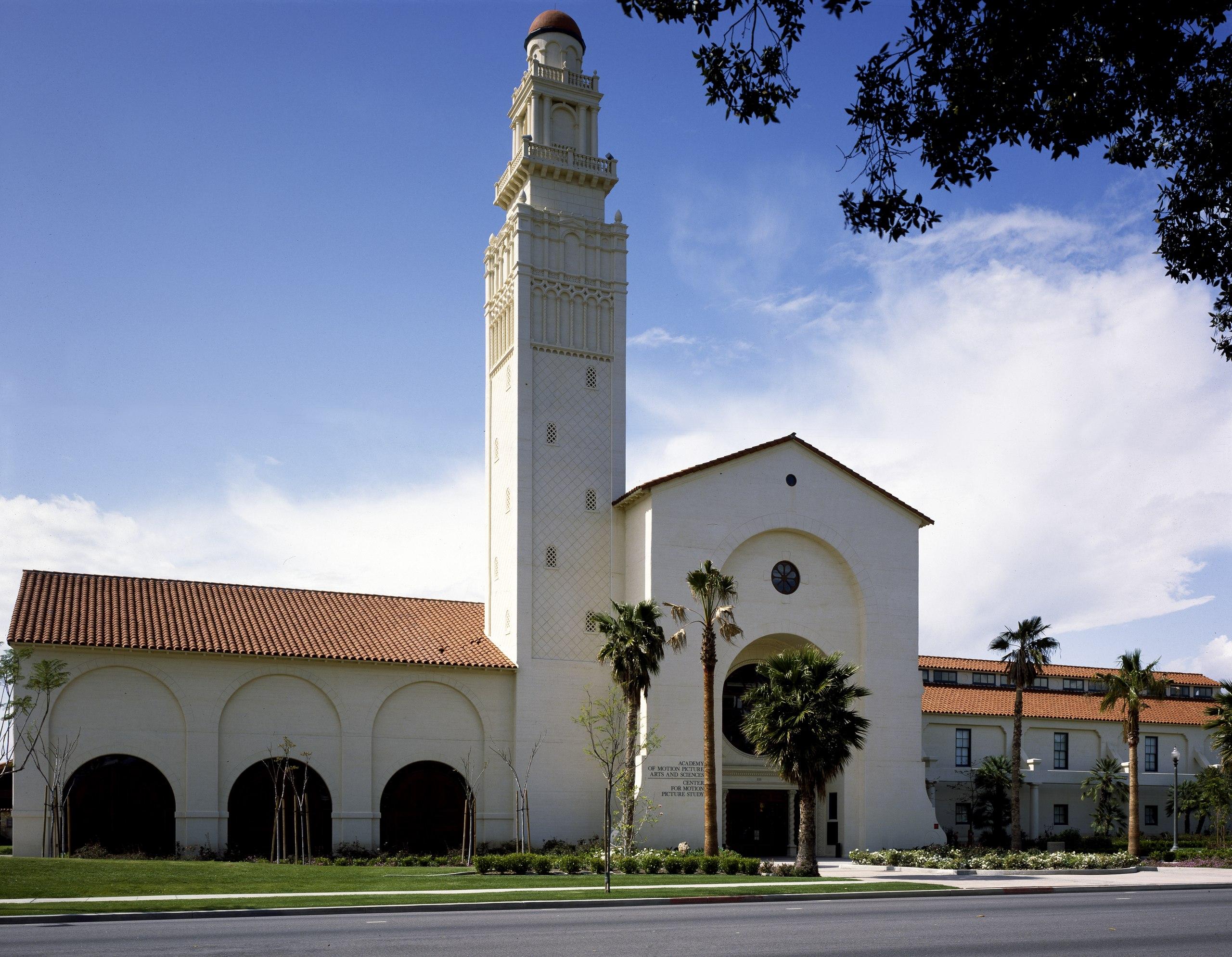 The Waterworks Building, completed in 1927. It tapped water from Beverly Hills wells and enabled the wealthy little city to separate its water supply from that of Los Angeles. As a result, the building was humorously referred to as "Beverly Hills Independence Hall." Later it became the library and archives building of the Academy of Motion Picture Arts and Sciences.