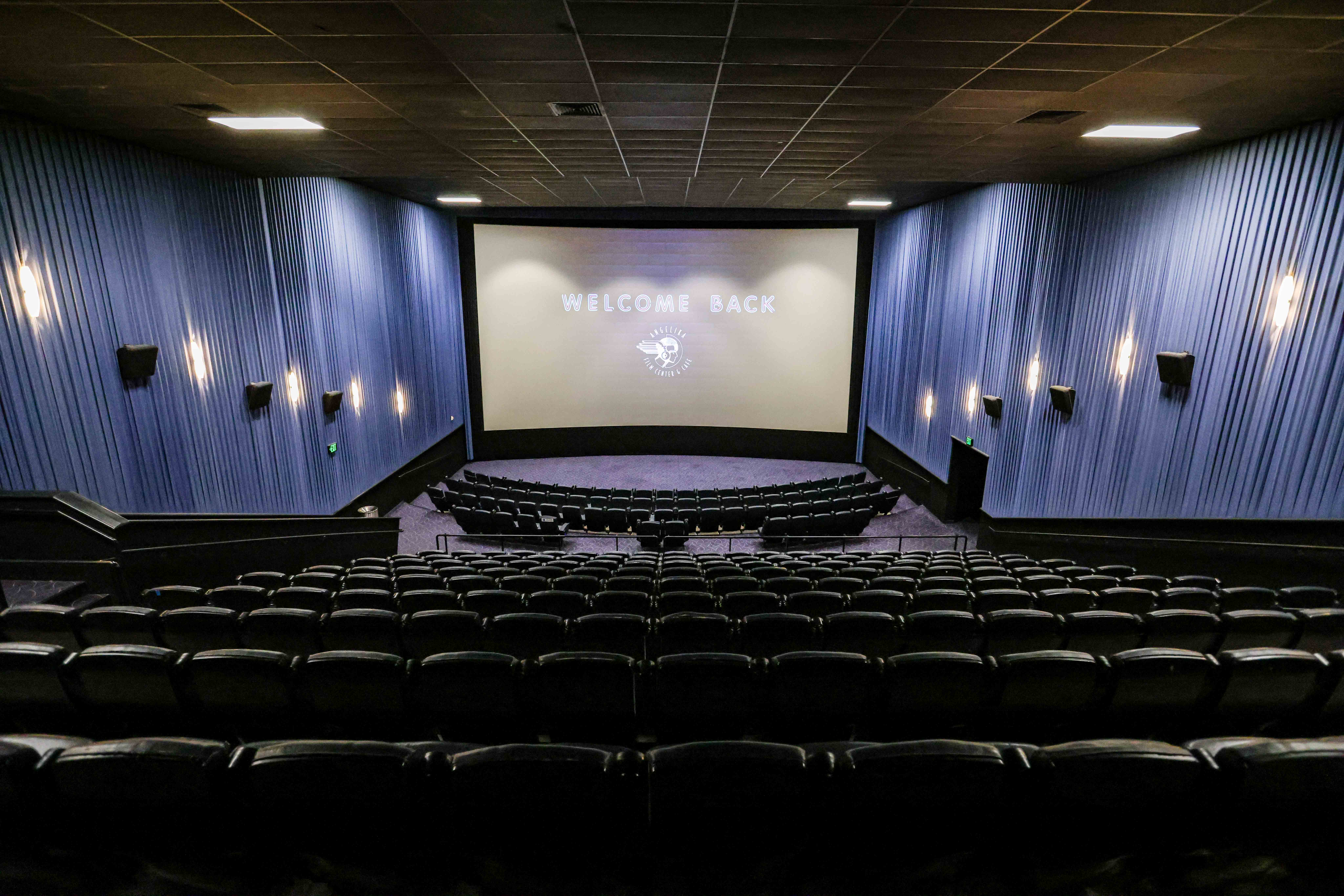 Cinema auditorium No. 1 at the Angelika Film Center & Cafe in Plano, Texas on Wednesday, April 7, 2021. (Lola Gomez/The Dallas Morning News)