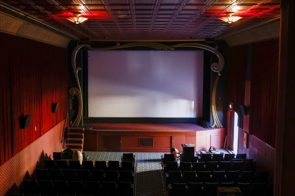 Finishing touches are placed on the single screen theater at 4 Star Theater in the Richmond District of San Francisco, Calif. Monday, Dec. 5, 2022. 4 Star Theater will be opening under new ownership on December 8 after being closed since March of 2020.